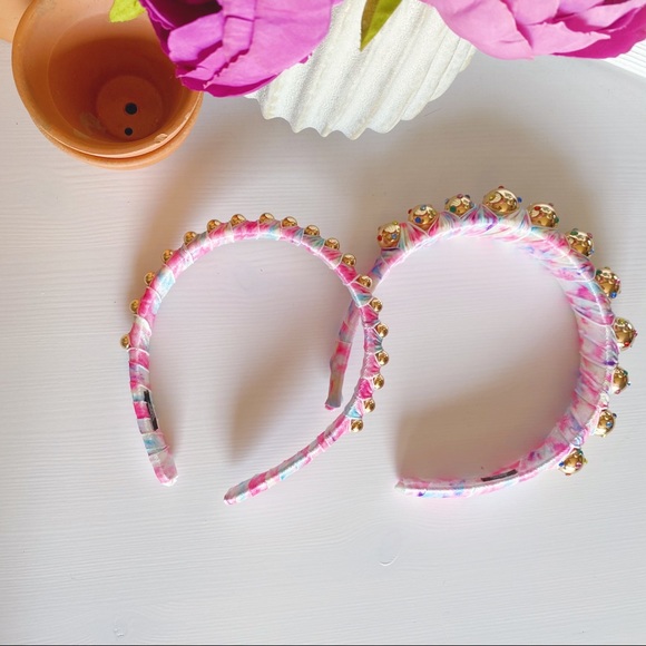 Anthropologie Super Smalls Embellished Headbands Set Mommy & Me Pink Gem Floral - Picture 2 of 16